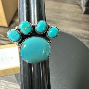 Sterling Silver 925 Closed Back Large Turquoise Animal, Dog Paw Ring Size 8.5